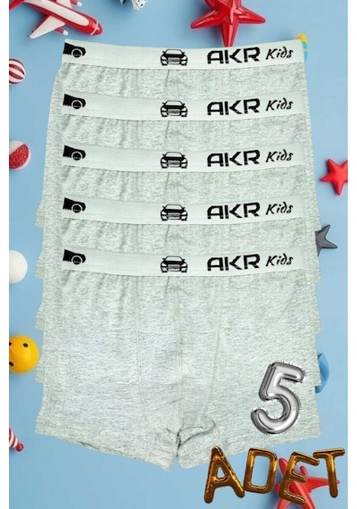 Uniquetrenders Erkek Çocuk 5'li Pamuklu Boxer Gri