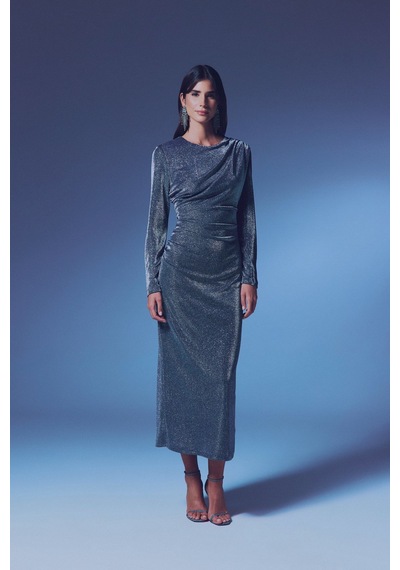 Sateen Simli Midi Elbise - Antrasit-135360 Antrasit