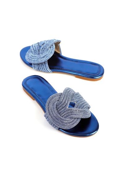Shoetek Anwen Kadın Terlik Geçmeli Banlı Taşlı Saks Mavisi Saks Mavi Saks