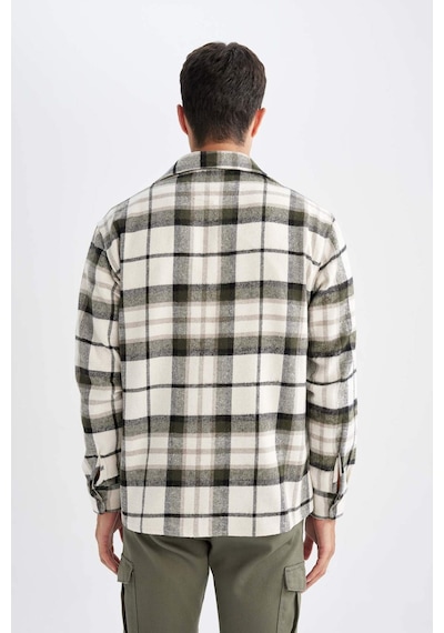 DeFacto Regular Fit Normal Kesim Kareli Oduncu Flanel Uzun Kollu Gömlek D1659AX24AUKH206 Haki