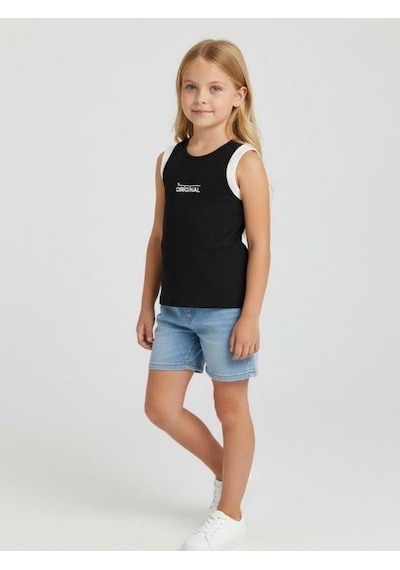 Kız Cocuk Pamuklu Fitiili Crop Bluz-16763 Siyah Beyaz