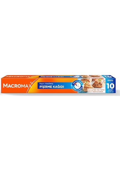 Macro Max Hazır Kesilmiş Pişirme Kağıdı 10 Adet, Standart Fırın Tepsisi Boyutu 42x37 Cm Açık Altın