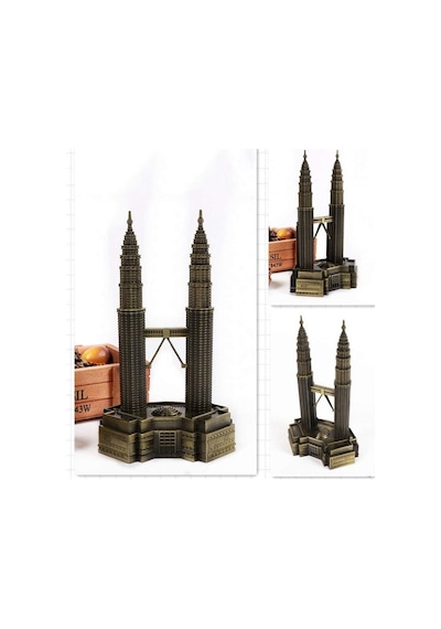 Vintage Metal Malezya Twin Towers Biblo Antik Bronz 18 Cm