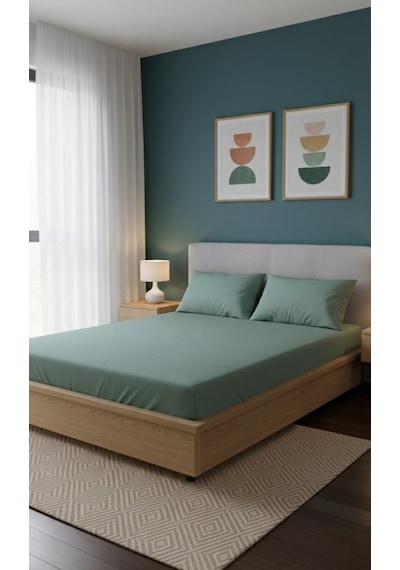 Ranforce Çift Kişilik Lastikli Çarşaf Seti Yastık Kılıflı 180 X 200+30 Çağla Yeşili