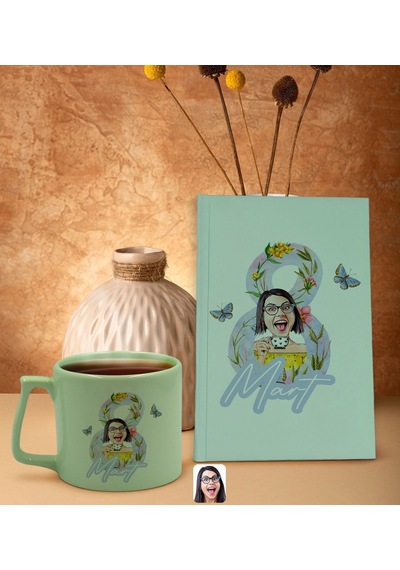 BK Gift 8 Mart Karikatürlü Yeşil Sert Kapaklı Defter ve Middle Ku