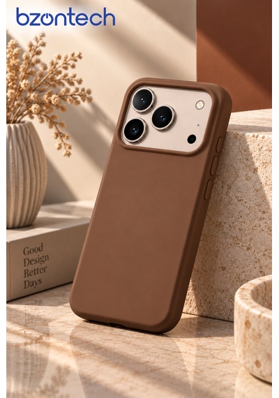 İphone 17 Pro / 18 Pro Uyumlu Kılıf Renkli Lansman İçi Kadife Yumuşak Kamera Yükseltili Silikon Kahverengi