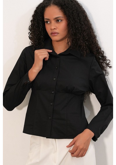 Hiccup Bdart Fitted Poplin Düğmeli Kısa Gömlek Siyah