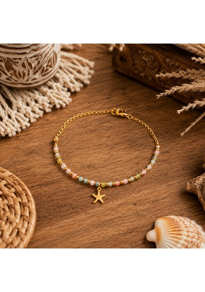 Pastel Star Charm Anklet Pastel Deniz Yıldızı Çelik Halhal Çok Renkli