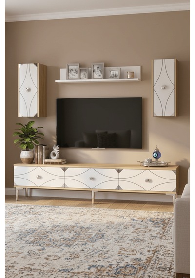 Tvr1897dbs - Alfa Tvr180 Tv Ünitesi Takım , Tv Sehpası Safirmeşe - Beyaz - Sılver 180cm Tvr1897dbs - Alfa Tvr180 Tv Ünitesi Takım , Tv Sehpası Safirmeşe - Beyaz - Sılver 180cm