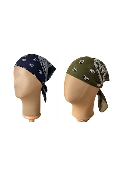 Pamuklu Klasik Desen Unisex 2li Bandana Seti Renkli Bandana Etnik Desenli A Kalite Bandana Siyah - Haki
