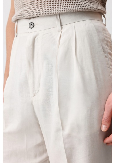 Antioch Keten Karışımlı Erkek Baggy Pantolon Taş
