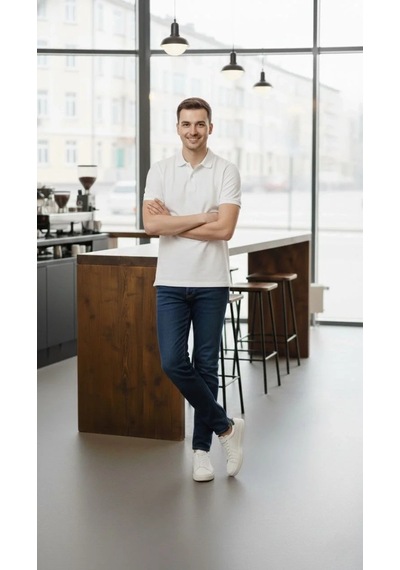 Erkek Pike Kumaş Düğmeli Yaka Regular Fit Günlük Kısa Kol Tişört T-shirt - Beyaz Beyaz