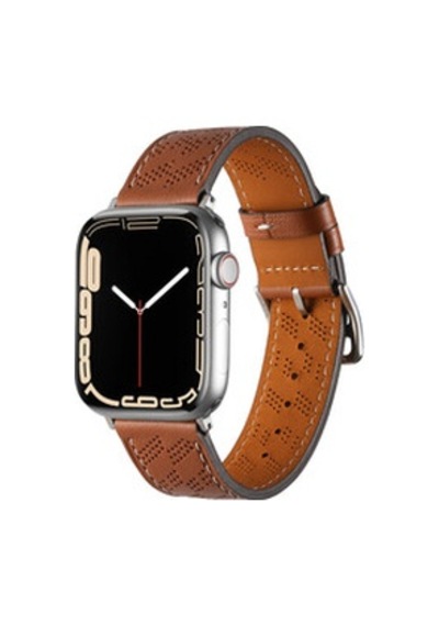 Apple Watch Uyumlu 7 41mm Krd-76 Pu Deri Kordon Strap Kayış - Kahverengi