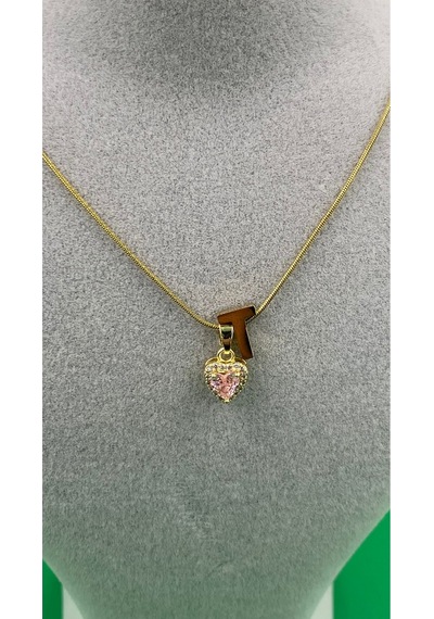 14k Altın Renginde T Harf Pembe Kalpli Minimal Çelik Kadın Kolye Altın