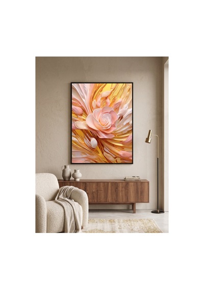 Siyah Ahşap Çerçeveli Pembe Gül Ve Altın Soyut Sanat Tekli Duvar Tablosu Modern Dekorasyon Kabartma Görünümlüdür Siyah Siyah Ahşap Çerçeveli Pembe Gül Ve Altın Soyut Sanat Tekli Duvar Tablosu Modern Dekorasyon Kabartma Görünümlüdür Siyah