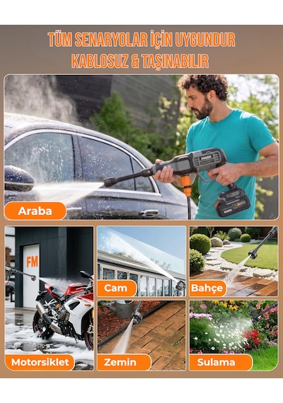 Dager AQUA FORCE 21V Kömürsüz Şarjlı Yüksek Basınçlı Yıkama Makinesi Seti | Çift 4.0 Ah Akü + Köpük Haznesi + Mikrofiber Havlu | 70 Bar