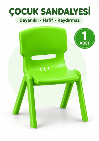 Beylini Çocuk Sandalyesi Anaokulu Kreş Kurs Mini Tabure Dayanıklı Rahat Plastik Yeşil