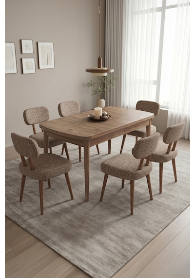 Hopii 80x132 Açılır Kelebek Masa 6 Sandalye Mutfak Masası Takımı, Yemek Masası Takımı Cappuccino Hopii 80x132 Açılır Kelebek Masa 6 Sandalye Mutfak Masası Takımı, Yemek Masası Takımı Cappuccino