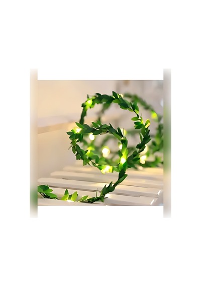 Dekoratif Sarmaşık Led Işıklı Şerit 7 Metre Yapay Yaprak + 5 Metre Peri Led Aydınlatma Yeşil