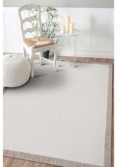 Kaymaz Yıkanabilir Minimal Bordürlü Krem Dekoratif Sisal Halı Siesta 1502 Krem-bej