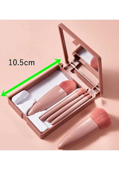 C005 Taşınabilir 5 Parçalı Aynalı Profesyonel Makyaj Fırça Seti - Taşınabilir Mini 10.5cm Bakır Renk Çok renkli