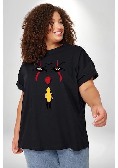 Angemiel Pennywise Vs Georgie Korku Filmi Siyah Büyük Beden Erkek Kadın Unisex Basic Ön Baskılı Tişört Siyah