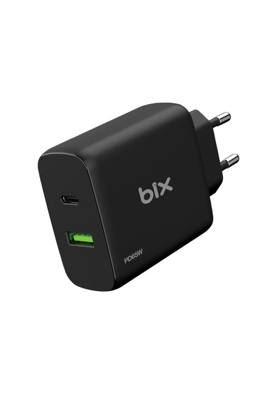 Ayrex Bx2p65g Gan Pd 65w Type-c Ve Usb-a Qc 18w Çift Portlu Akım Korumalı Hızlı Şarj Cihazı Siyah