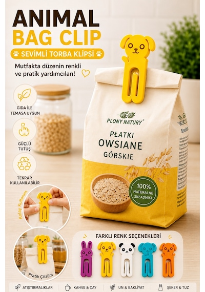 3d Baskı Sevimli Hayvan Figürlü Poşet Klipsi Paket Kapatma Mandalı Tekrar Kullanılabilir Gıda Poşeti Klipsi Beyaz