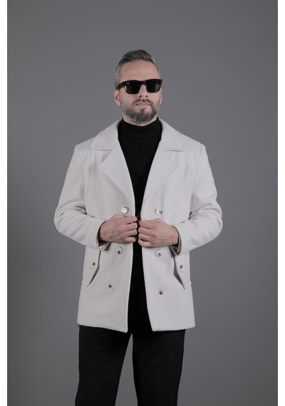 Ohepmoda Desenli Kruvaze Erkek Kaşe Kaban Bej
