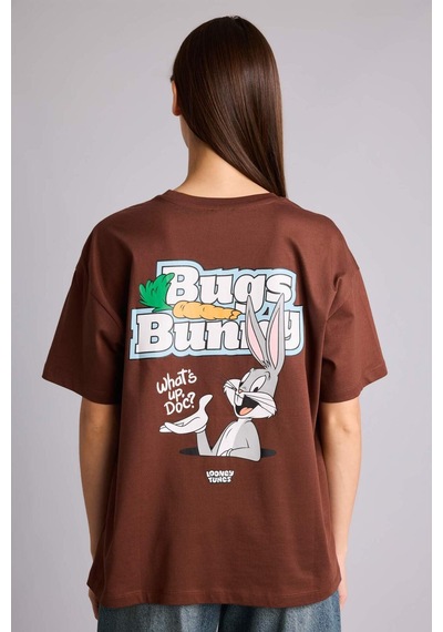 Defacto %100 Pamuk Looney Tunes Oversıze Bisiklet Yaka Sırt Baskılı Kısa Kollu Tişört H4187ax26aubn319 Kahve-bn319