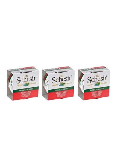 Schesir Jelly Tavuk Etli ve Sığır Etli Fileto Yetişkin Köpek Konservesi 3 x 150 G