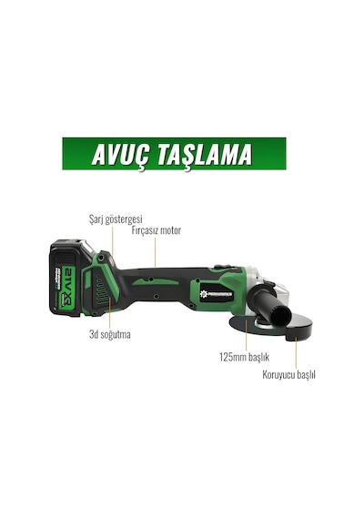 Prohummer Ph348 Yeşil Profesyonel Akülü Süper 6lı Set Makina - 125mm Avuç Taşlama, Sds Plus Kırıcı Delic, Somun Sıkma Sökme, Vidalama Matkap, Budama Testere, Budama Makası
