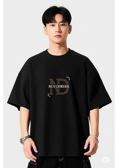 Nevermind Baskılı Oversize Tişört Erkek Streetwear T-shirt Siyah