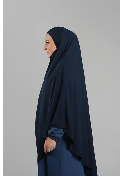 Hürrem Bone Lacivert Pratik Hazır Geçmeli Tesettür Eşarp Medine İpeği Bağcıklı Sufle Hijab 2301 02 Lacivert