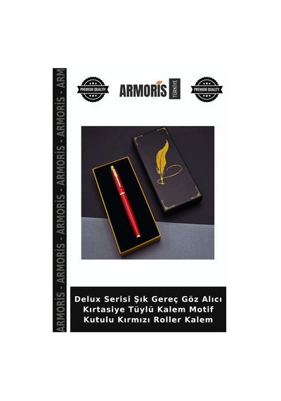 Delux Serisi Şık Gereç Göz Alıcı Kırtasiye Tüylü Kalem Motif Kutulu Kırmızı Roller Kalem Çok Renkli