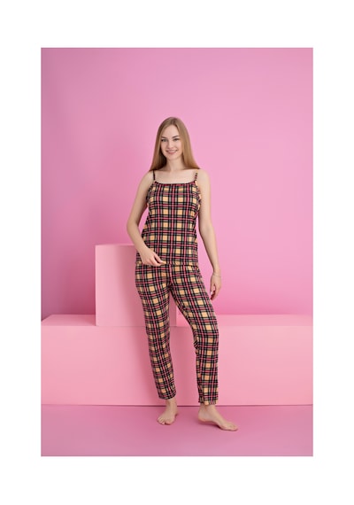 Rindahomewear Kadın Ekose Baskılı Milan Askılı Pijama Takımı Çok Renkli