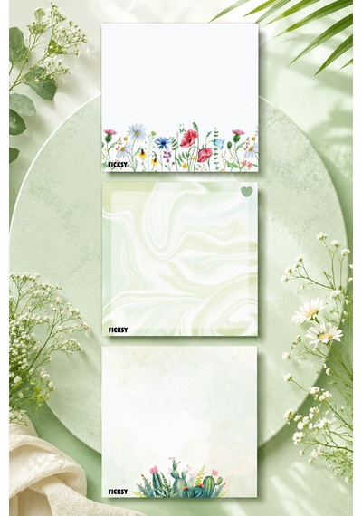 Çiçek Bloknot - 9 9 Cm Ebat- 50 Yaprak - Notepad - Memopad - Çizgisiz Not Kağıdı- To Do List - 3602