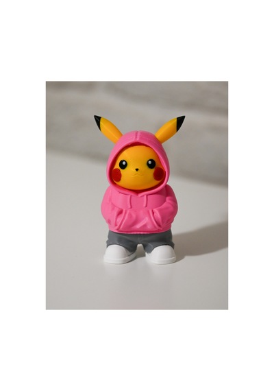 Urban Pikachu Figür Sokak Stil Pembe Renk Kapüşonlu Karakter Tasarım Dekoratif Koleksiyon 12 Cm