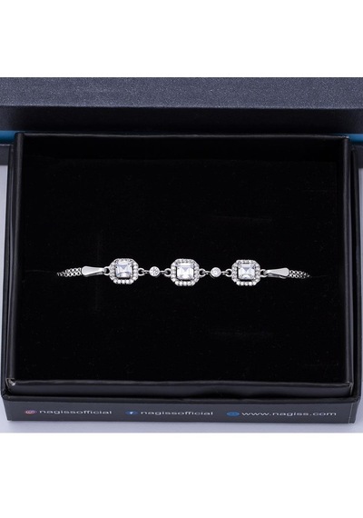 5 Mm Kare Zirkon Taşlı 925 Ayar Gümüş Kadın Bileklik
