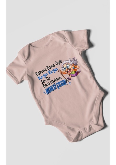 Morivokids Bakma Bana Öyle Yazılı Kısa Kollu Bebek Body %100 Pamuk Pastel Pembe