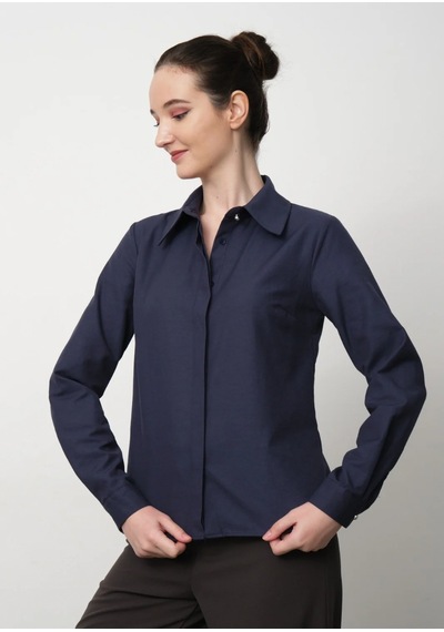 Pera Moda Kadın Slim Fit Pamuklu Ofis Gömleği Lacivert