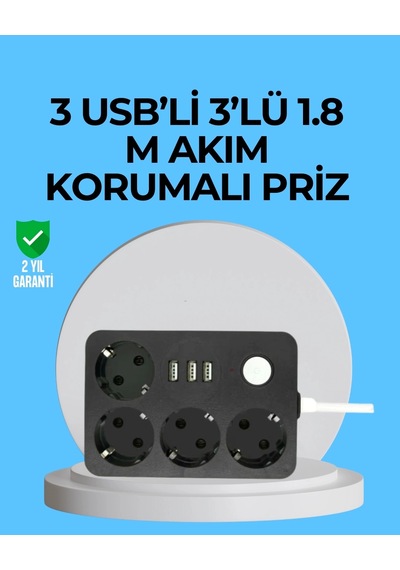 Buğz 3 Usb Çıkışlı 4 Lü Akıllı Priz 2500w 2 Metre Kablo