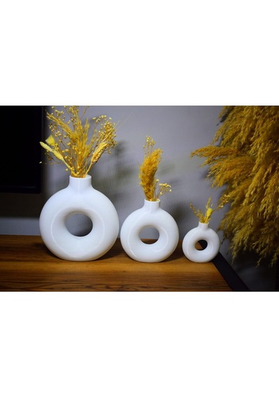 10 Cm Donut Vazo. Plastik Halka Vazo. Beyaz Modern Vazo
