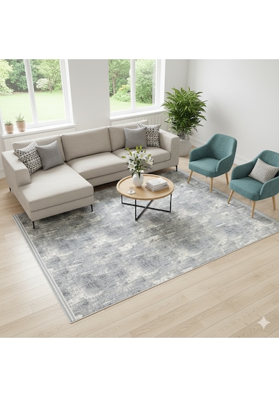 Modern Pamuklu Halı Örtüsü Savan 6m2 Dokuma 200x300 Lastiksiz Gri