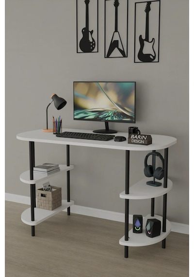 120 Cm Çalışma Masası Bilgisayar Masası 2 Raflı Kitaplık Ofis Ders Masası Ahşap Metal Ayaklı Beyaz 120 Cm Çalışma Masası Bilgisayar Masası 2 Raflı Kitaplık Ofis Ders Masası Ahşap Metal Ayaklı Beyaz