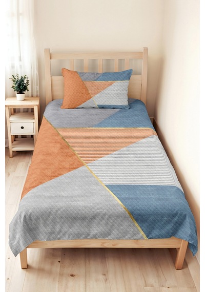 Mavi Geometrik Modern Genç Odası Tek Kişilik Pike Takımı-gri Çizgili Tarçın 160x220 Cm Yatak Örtüsü Kırık Koru Ufku