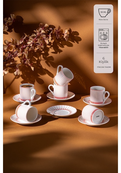 Emsan Belmond New Bone 6 Kişilik Kahve Fincan Takımı 90 Ml Turuncu Bordo