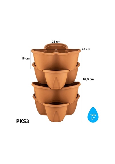Rüzgar Yapay Çiçekçilik Serinova Pamukkale Saksı 4 Lü Set 12.5 Litre Kahverengi