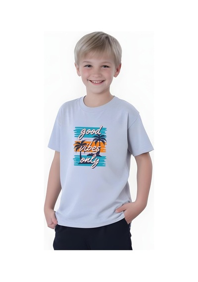 Fyk Kids Erkek Çocuk Yazlık Good Vibes Only Baskılı Alt-üst Takım Gri