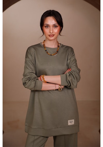 Balenbi Kadın Oysh Modal Kumaş Oversize 80 Cm Tunik Bol Paça Pantolon Tesettür Takım 1228 Haki Balenbi Kadın Oysh Modal Kumaş Oversize 80 Cm Tunik Bol Paça Pantolon Tesettür Takım 1228 Haki